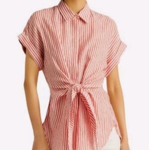 Ralph Lauren Black Label Pink Striped Tie-Front Blouse - XXL